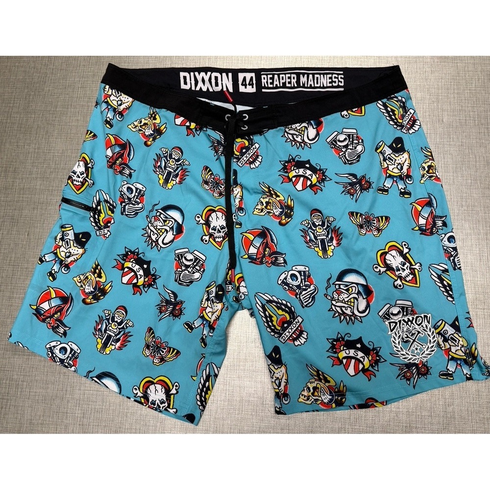 Dixxon Reaper Madness Swim Trunks Men's Size 44 Blue Black Moto Sailor Gear head